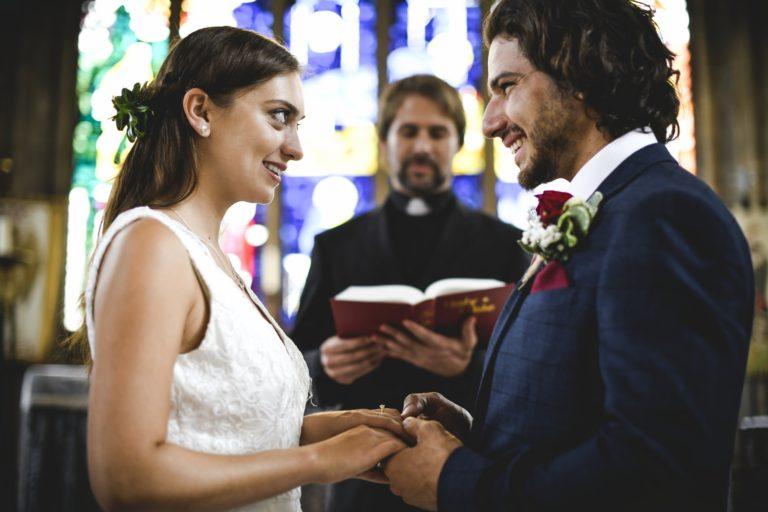 Bride and groom at the altar